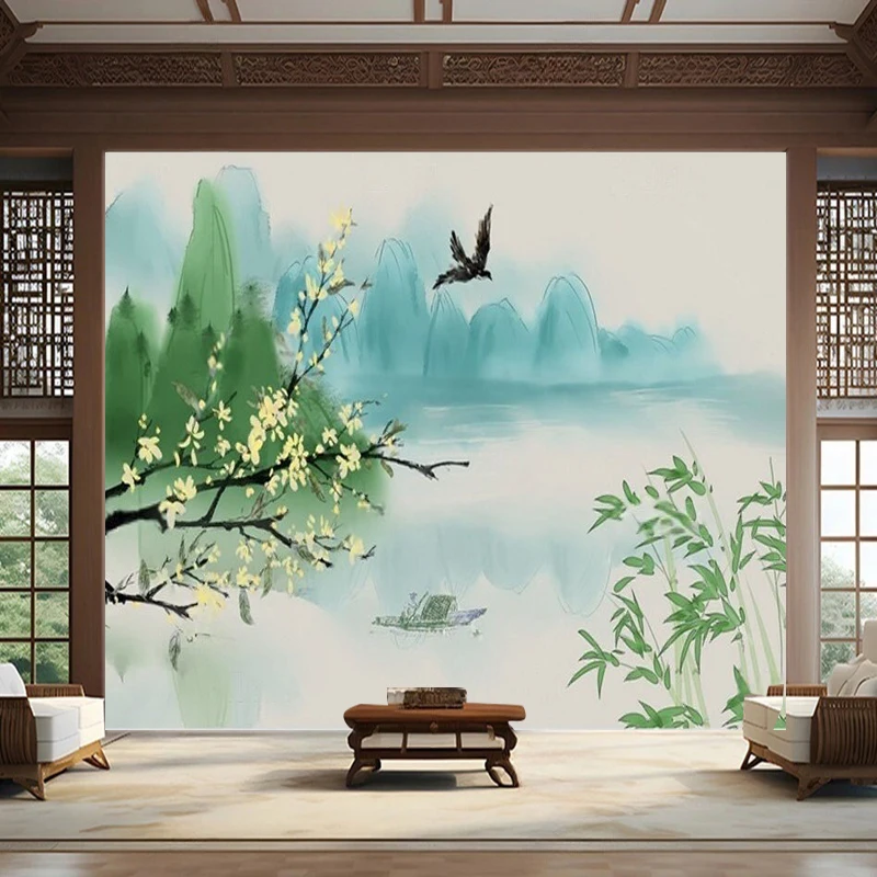 New Chinese-Style Landscape Flower And Bird And Mountain-Water Silhouettes Fashionable And Rural-Themed Background Wall
