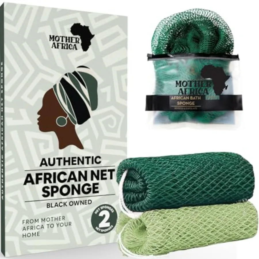 African Net Sponge Authentic with Knots 2 Pack Black Owned Exfoliating Body Scrubber Bath Sponge for Shower Washcloth Loofah Ge