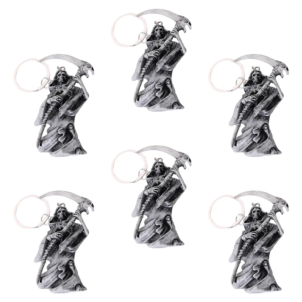 6 Pcs Skull Keychain Handbag Decor Pendant Creative Keyholder Decorate Rubber Grey