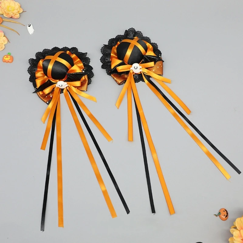 

Halloween Festival Hair Clip for Women Girl Long Ribbon Hair Bows for Holiday Celebration Masquerades Party Buns Clip