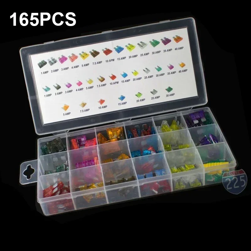 

165 Pcs Car Amp Fuse Assortment Kit Auto Car Truck Circuit Protection Fuse Kit 10V-32V Unviersal For Light Audio UPS