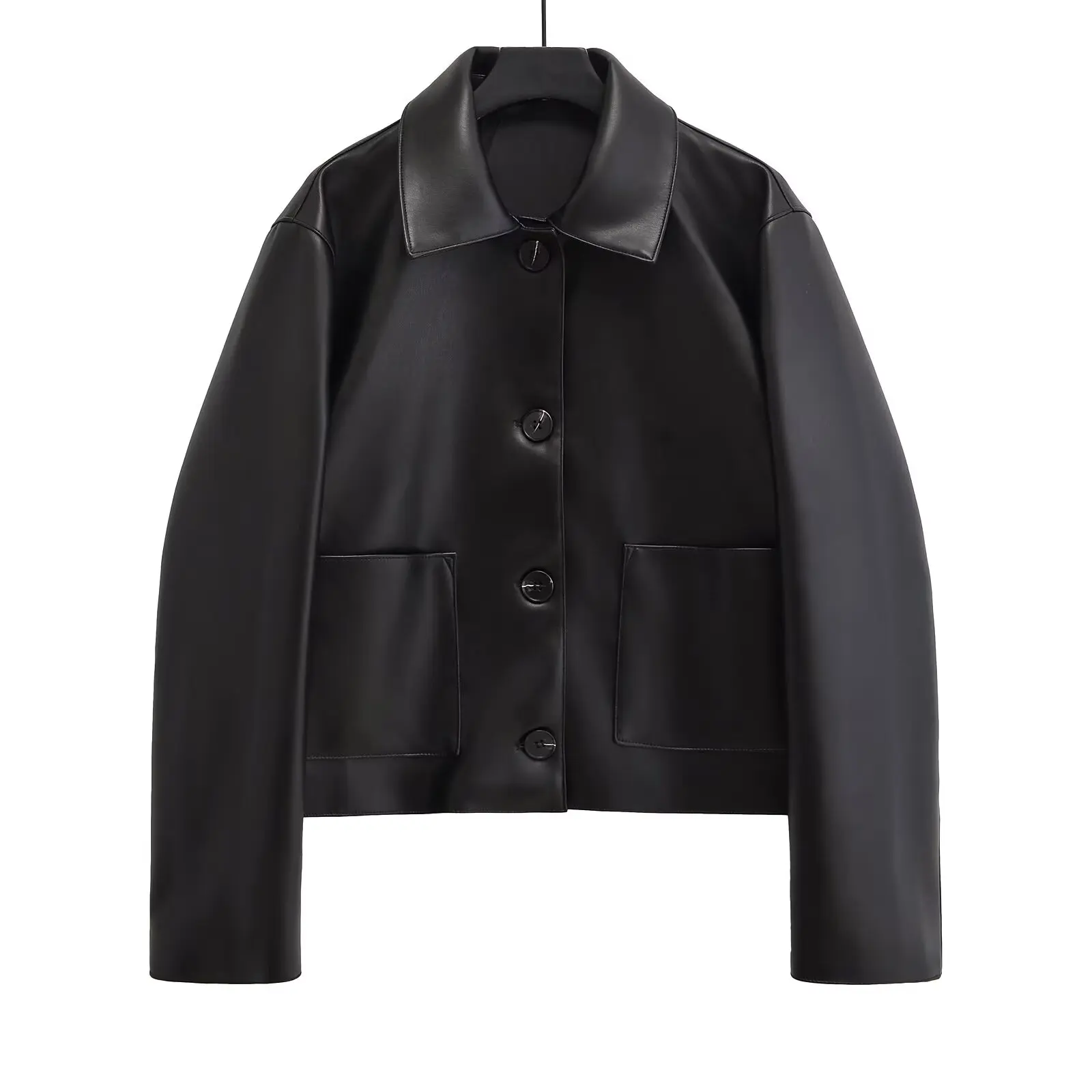 Women's Autumn Leather PU Imitation Leather Loose Black Jacket Motorcycle Coat Autumn Fashion Jackets