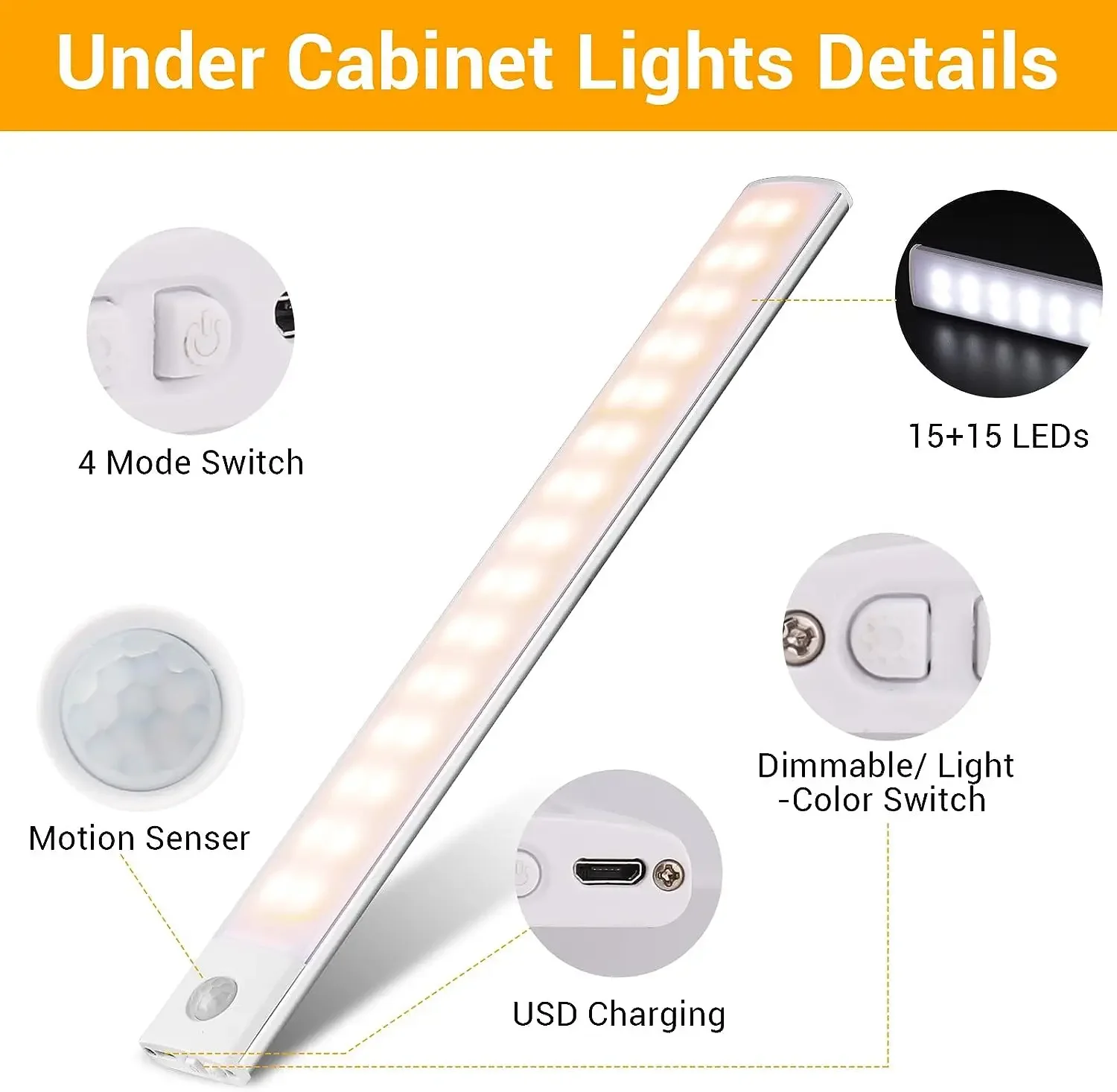 Xiaomi Night Light Motion Sensor LED Rechargeable USB Strip Light 3 Colors Dimming Decoration Kitchen Cabinet Bedroom Table Lamp