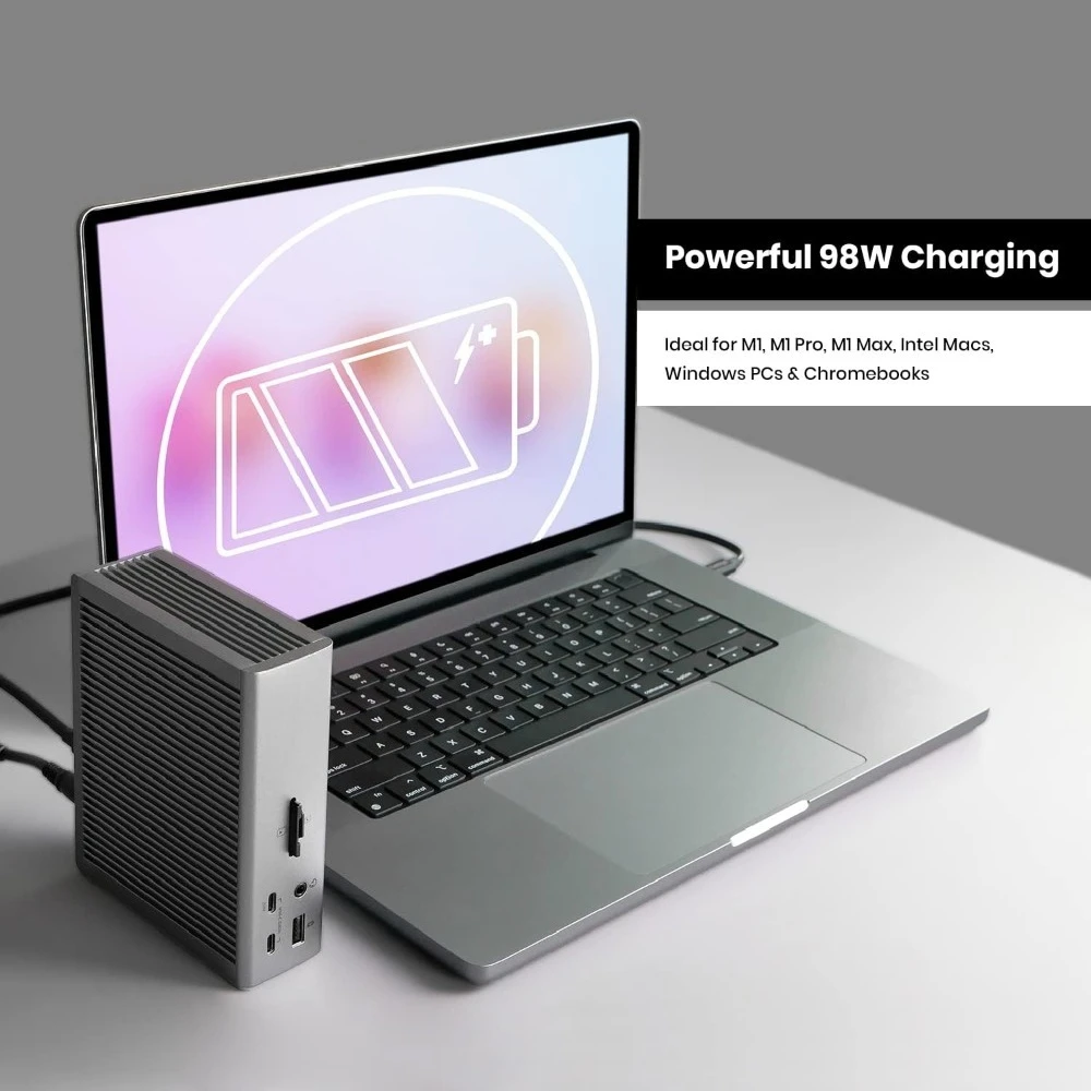 Thunderbolt 4 Dock 18 porte 98 W Ricarica 40 Gbps USB CA 2,5 GbE 8K 6K Display per Mac PC Cromo