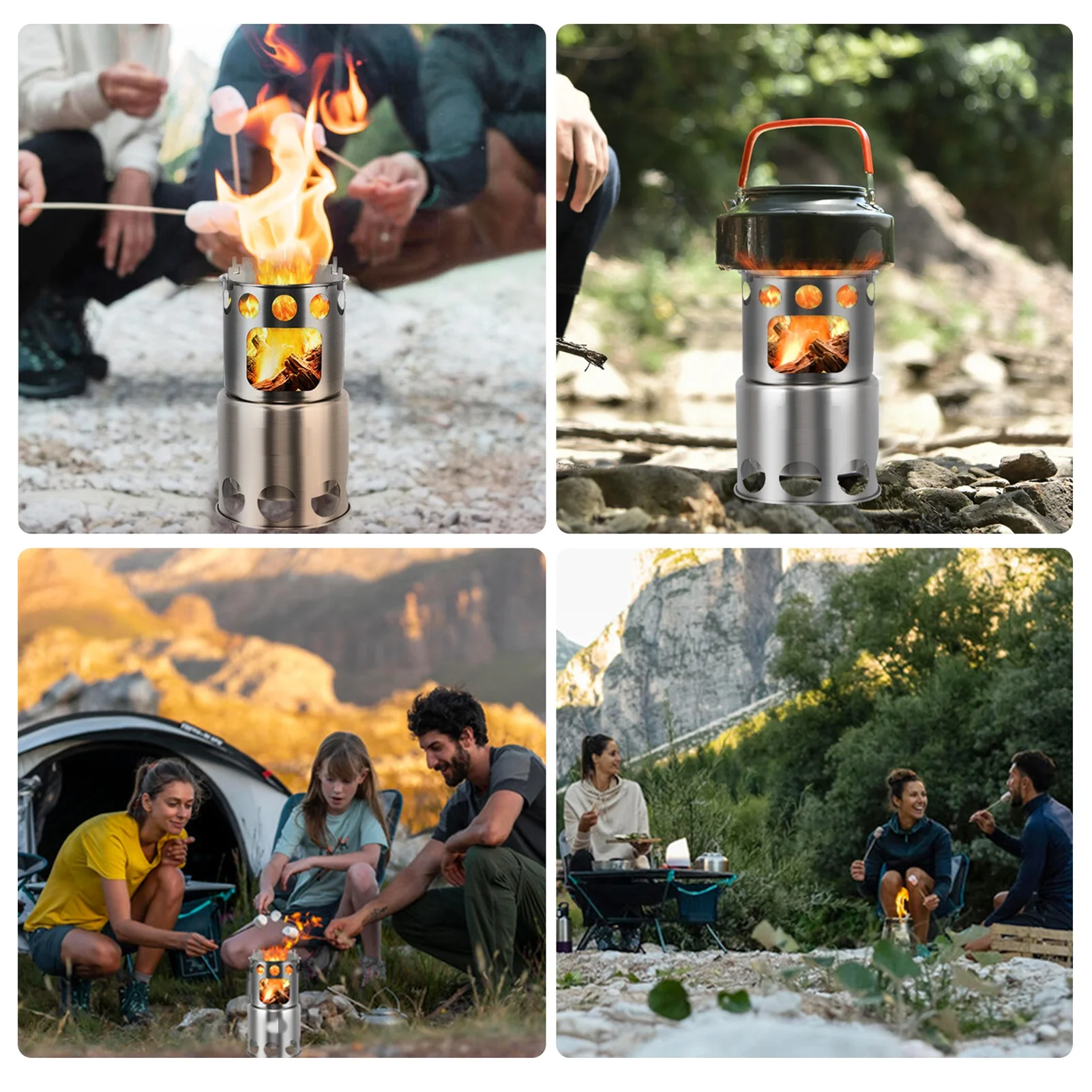 Camping Stove Portable Stainless Steel Lightweight Wood-Burning Stove Outdoor Cooking Picnic Camping Burner Wood-Burning Stove view 6