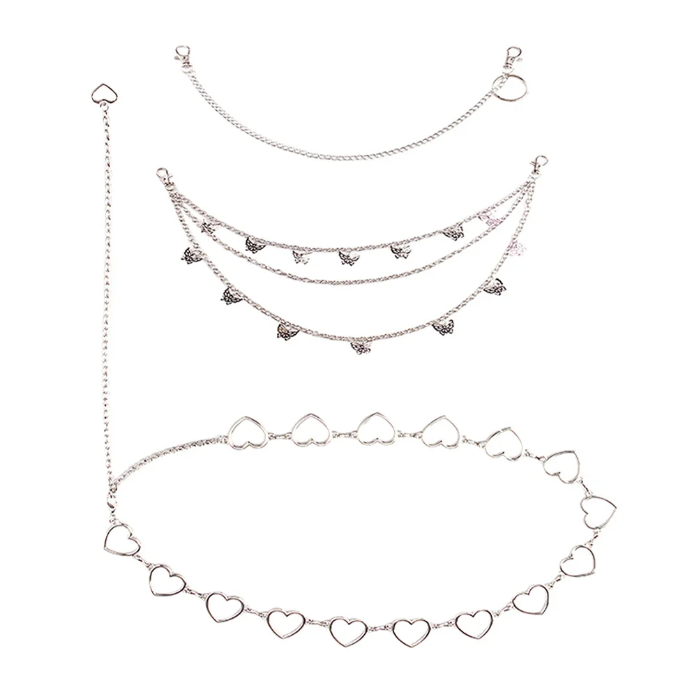 3Pcs Love Heart Butterflies Pants Chain Punk Hip Hop Waist Chain Fashion Jeans Chains Casual Party Accessory Chains for Pants