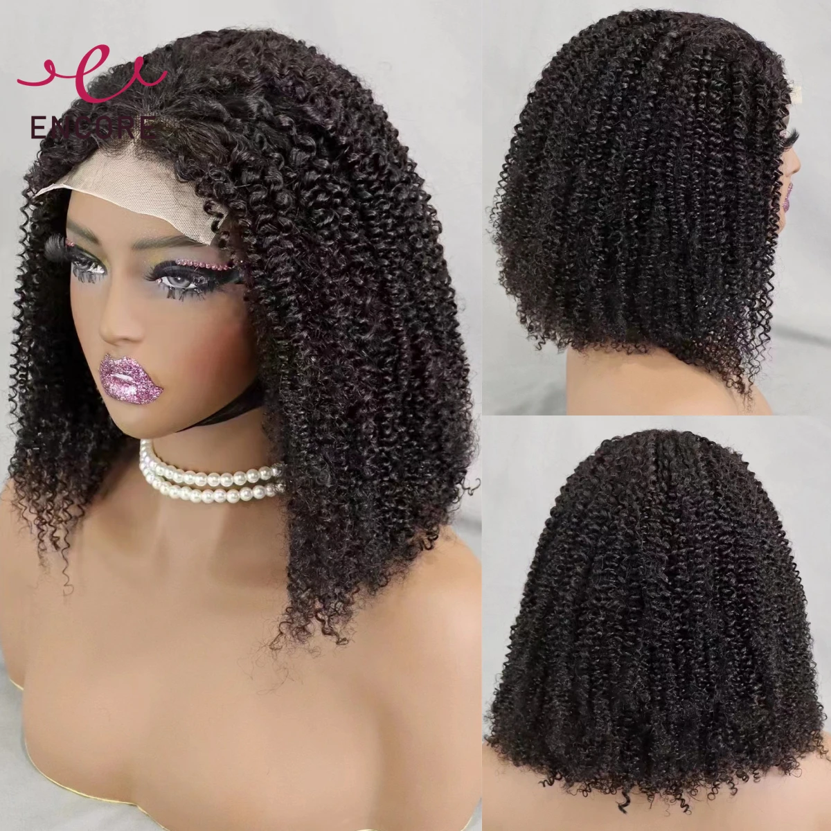 

300% Density Afro Curly Short Bob Wigs 12-16 Inch Brazilian Remy Human Hair Wigs 4x4 Lace Closure Natural Curly Hair Bob Wigs