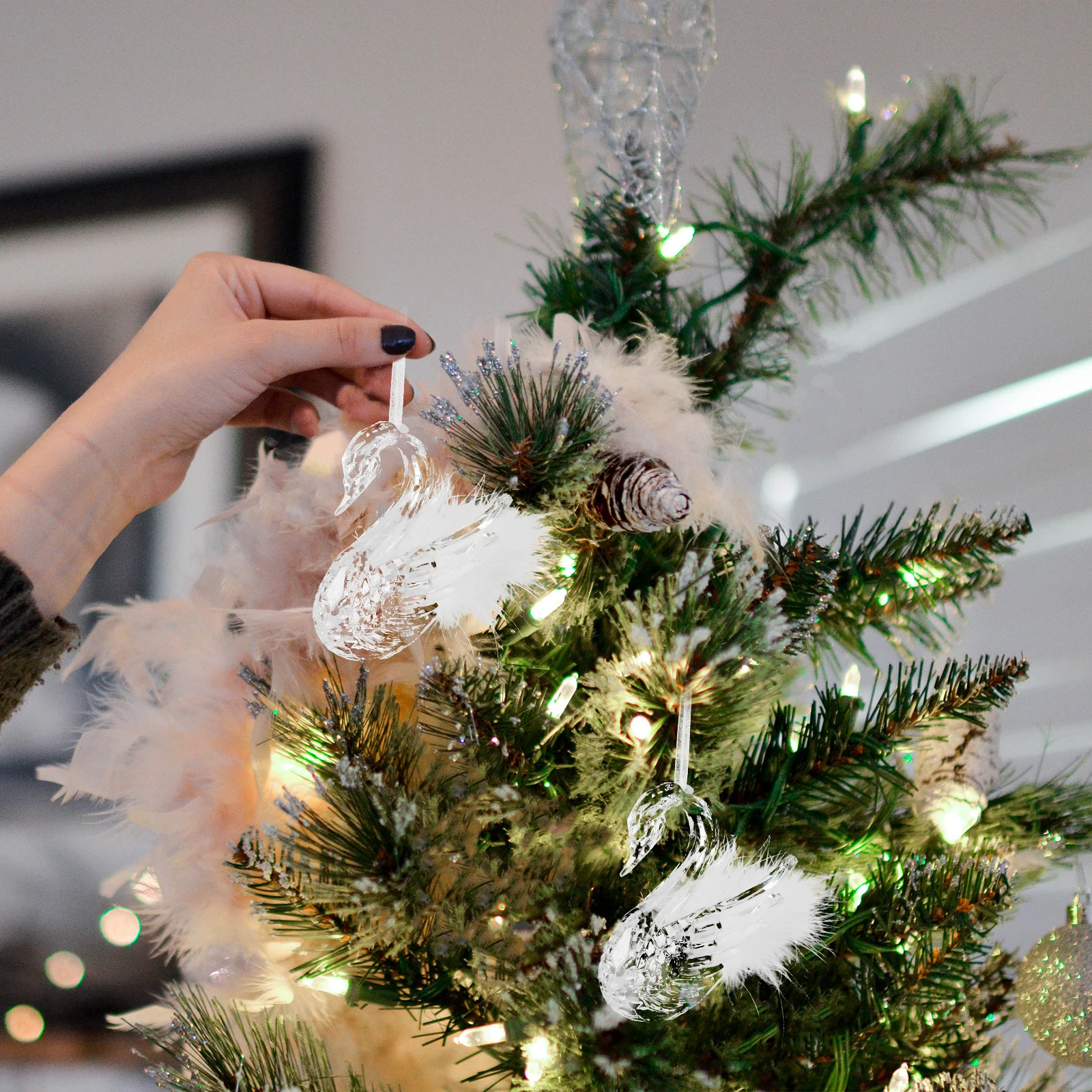 

2pcs Swan Hanging Decor Home Ornament Xmas Tree Pendant Hanging Adornment Decorations Material Perfect Gift Photography