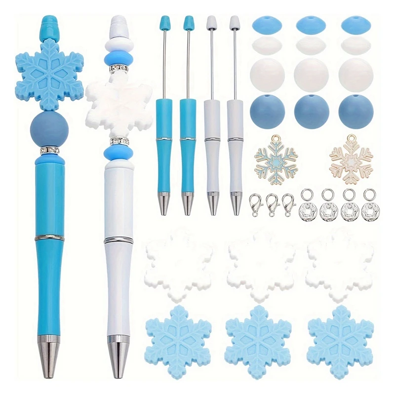 8Set Beadable Pens Plastic Bead Pens Winter Bulk Ballpoint DIY Crafting Pens Making Kit For Students Teens School