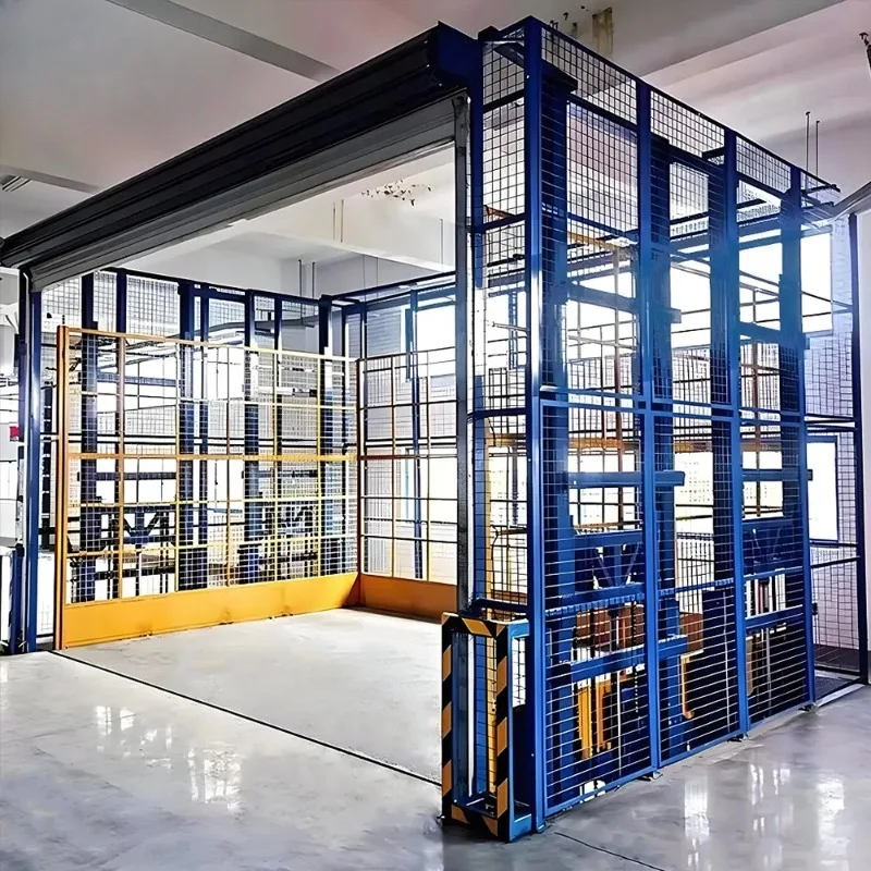 Ascensore di carico idraulico singolo doppio binario personalizzato Carico 500 kg Piattaforma di sollevamento semplice da 1 tonnellata Edificio di magazzino Elettrico