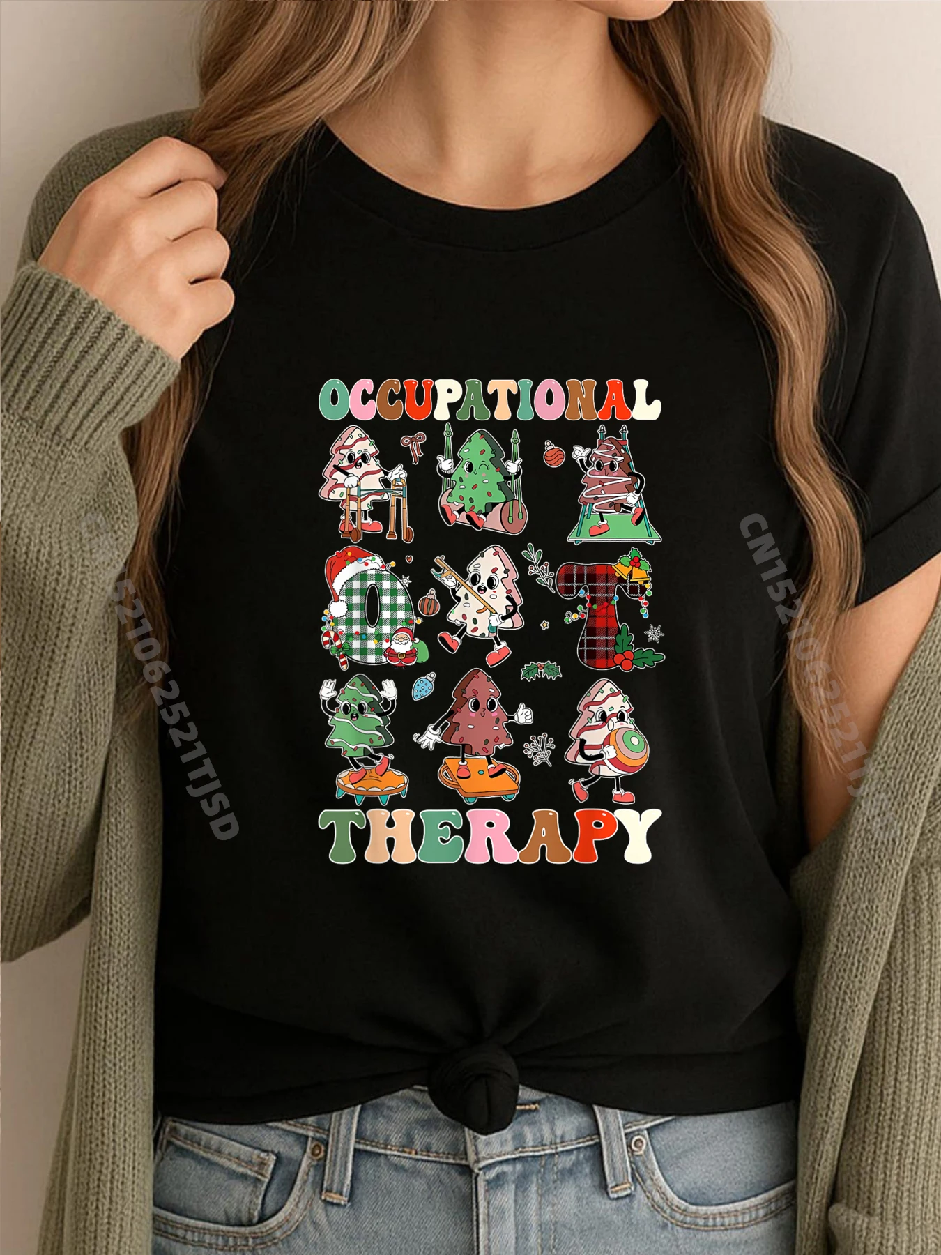 

Ccupational Therapy Christmas Tree Cake Therapist Assistant Black Graphic T Shirts Female Limited Time Special T Shirt Woman