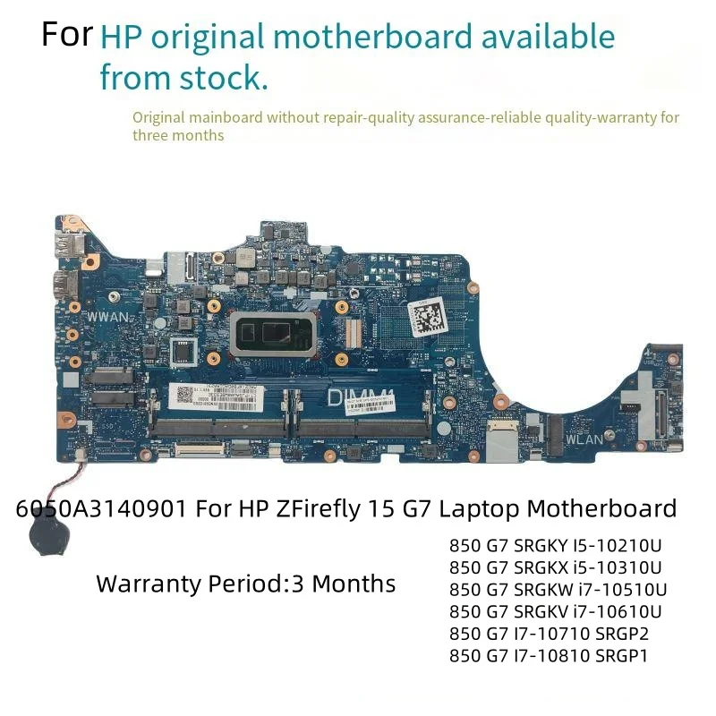 

6050A3140901 Motherboard For HP Elitebook 850 G7 I5-10210 I5-10310 SRGKX I7-10510 I7-10710 SRGP2I7-10610U I7-10810 SRGP1