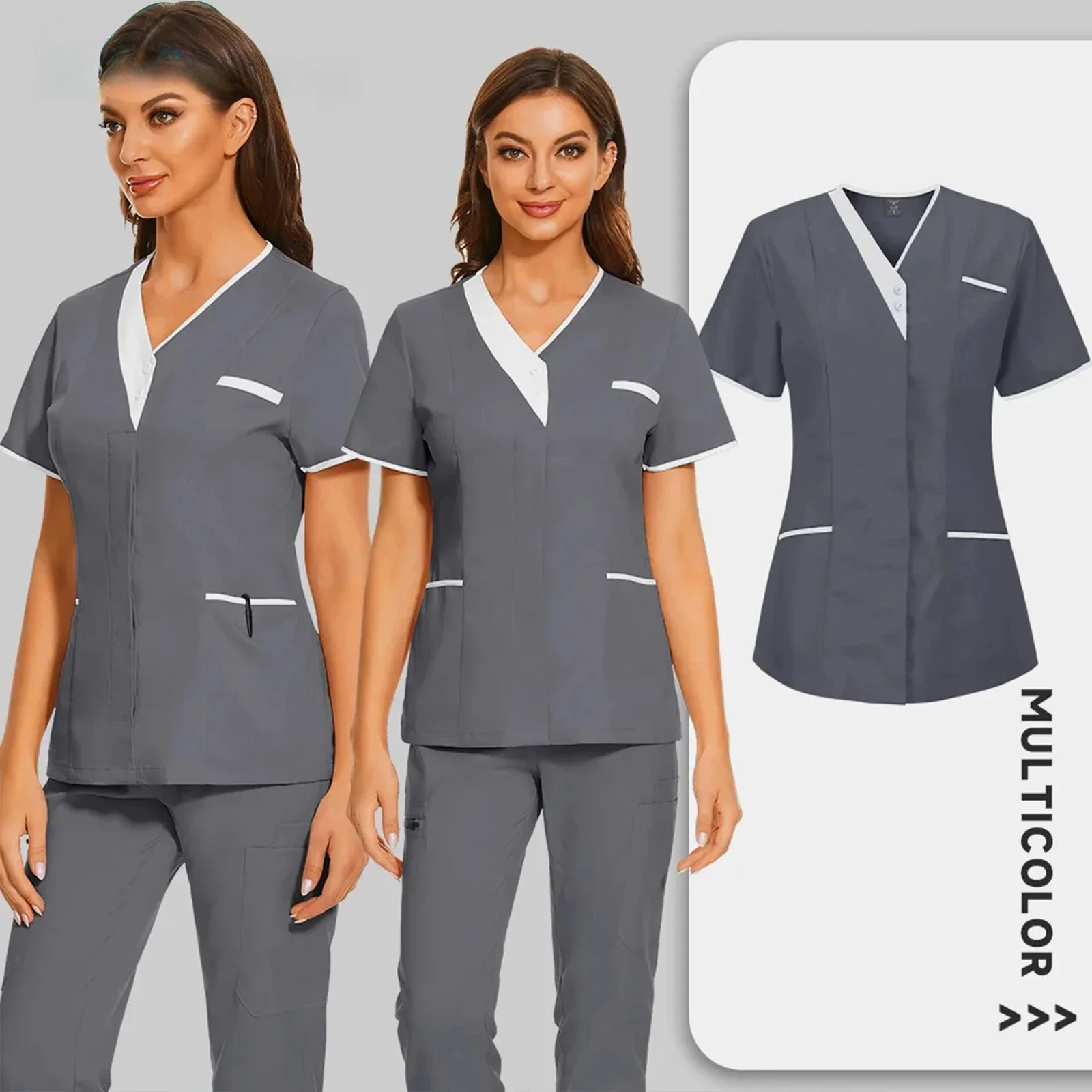 

Pharmacist Dentist Veterinary Nurse New Tops Fashion Slim Beauty Salon Scrub Clothes Spa Uniform Pet Lab Blouse Medical Uniform