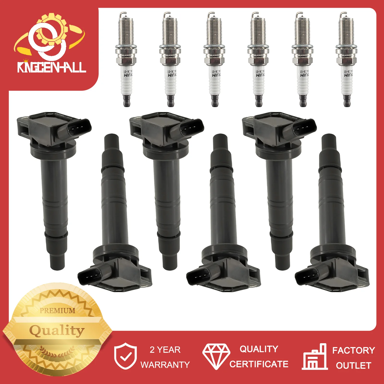 6pcs Ignition Coil+Spark Plug 90919-02248 9091902248 Compatible With Scion Toyota Matrix 2.4L Hilux 2.7L 4Runner 4.0L Lexus 5.0L