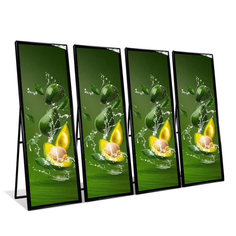 Hot Selling Indoor 75 Inch A-Type Digital Signage LCD Advertising Full Screen Portable Digital Poster with Wheels view 3