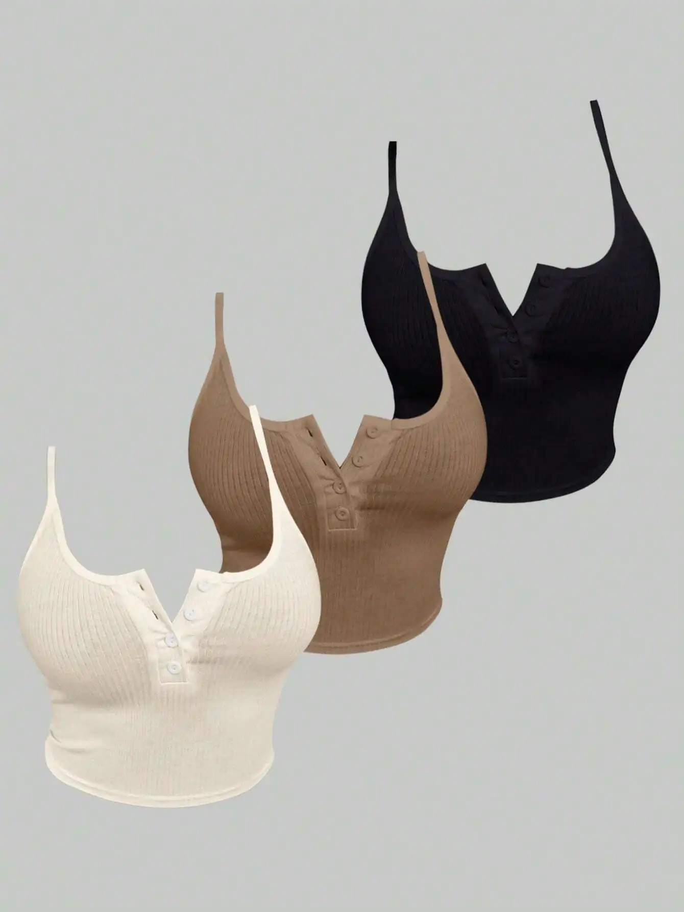 

Women's Ribbed Button Front Camisole Tank Top - 3 Colors, Summer Casual Wear