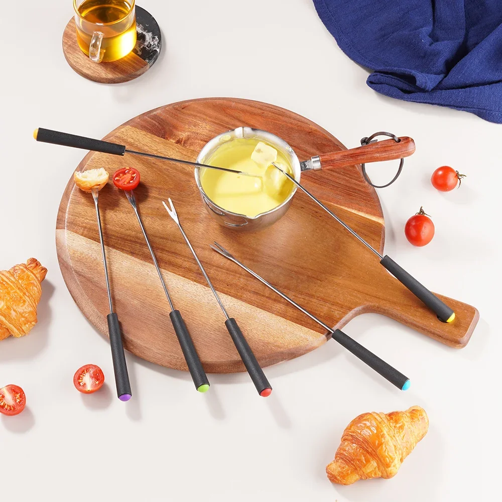 6/12 قطعة الفولاذ المقاوم للصدأ فوندو شوكة شوكة الشوكولاته مع PP مقبض كعكة الفاكهة الجبن وعاء الساخن شوكة شواء سيخ اللحوم المطبخ أداة #4