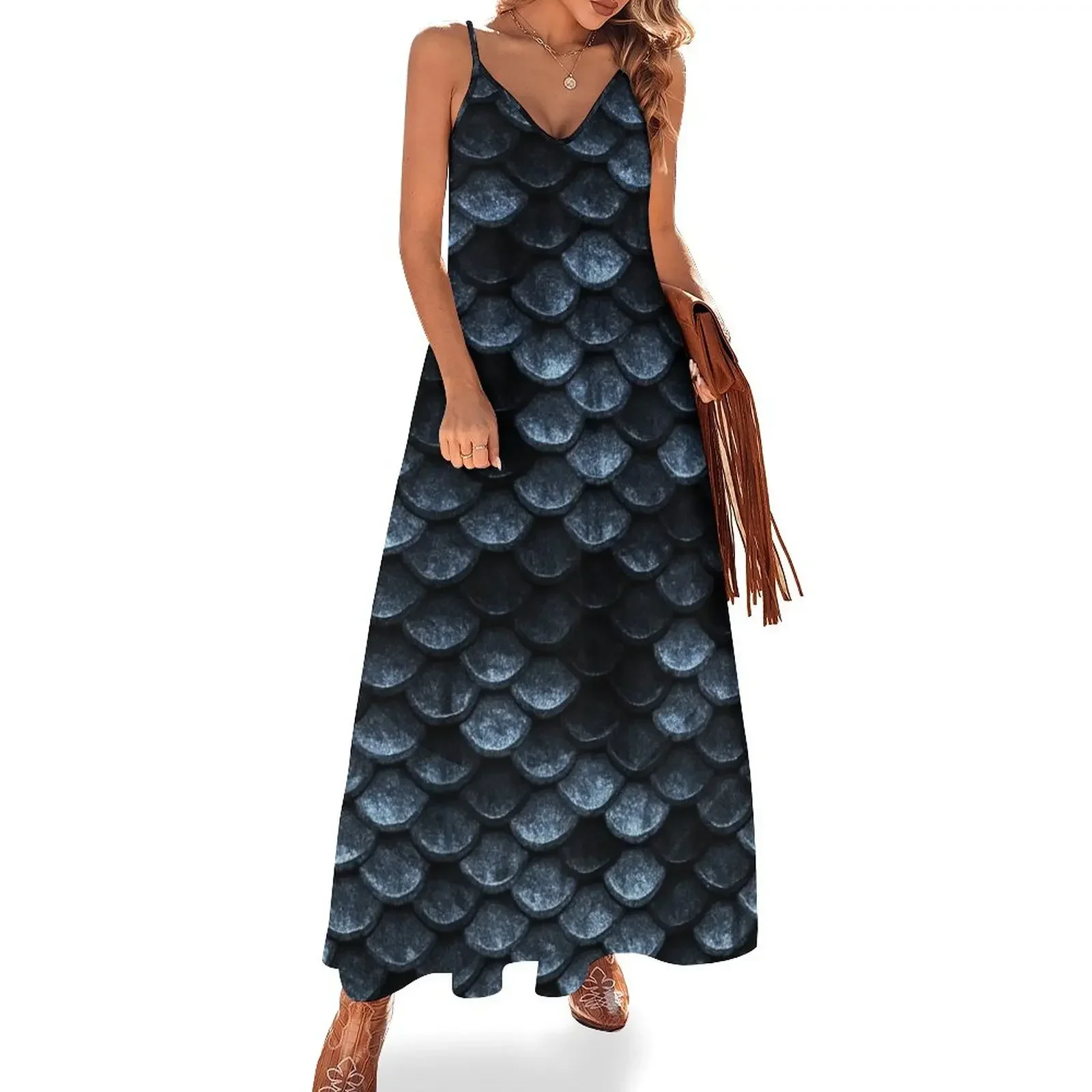 

Mermaid Fish Scales Deep Shade of Blues Sleeveless Dress Women's clothing luxury woman evening dress Dress