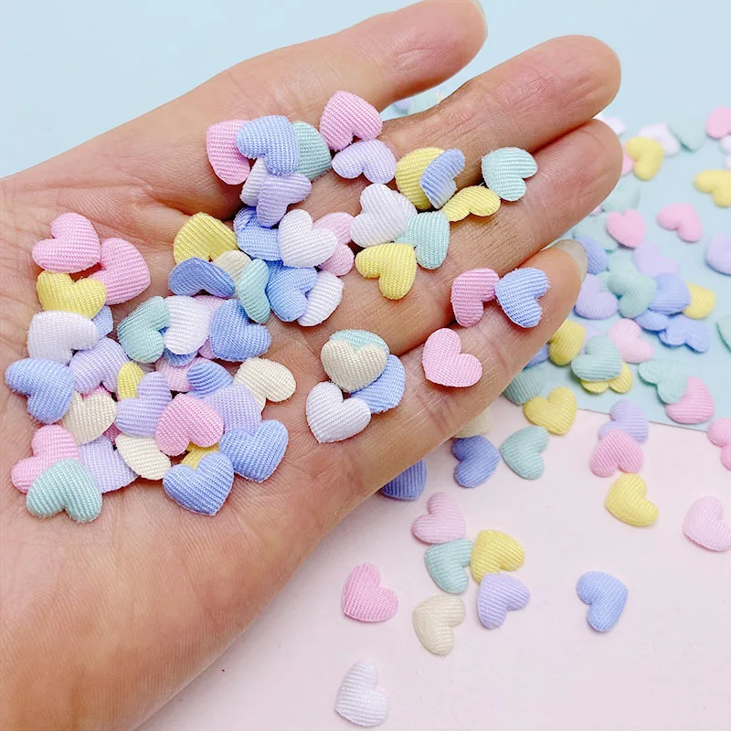 100Pcs 1CM Padded Small Heart Appliques For Children Hat Sewing DIY Hair Clip Accessories Cloth Patches