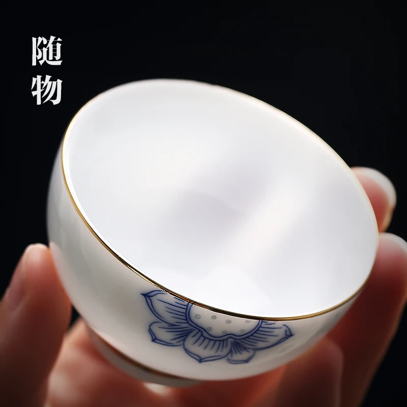 Ceramic Sheep Fat Jade Blue And Flower Small White Porcelain Kung Fu Tea Set Single Cup