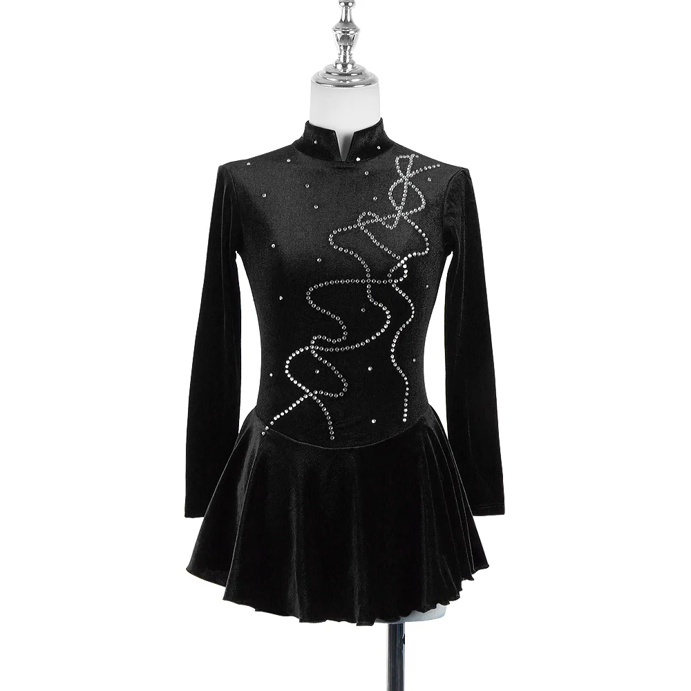 Zagitova Figure Skating Dress For Women Girls Ice Skating Skirt Performance Competition Korean Velvet Blackish Green