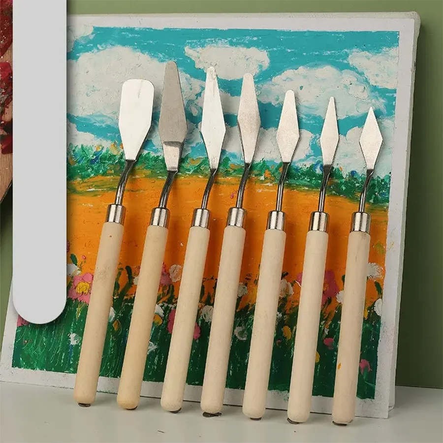 7Pcs Stainless Steel Oil Painting Knives Set Artist Crafts Spatula Palette Knife Mixing Knife Scraper Art Tools