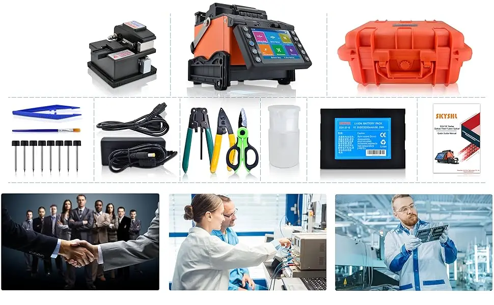 SKYSHL Fusion Splicer with 8PCS Electrodes Auto Focus Core Alignment Optical Fiber Splicing Welding Machine-SS413F-411