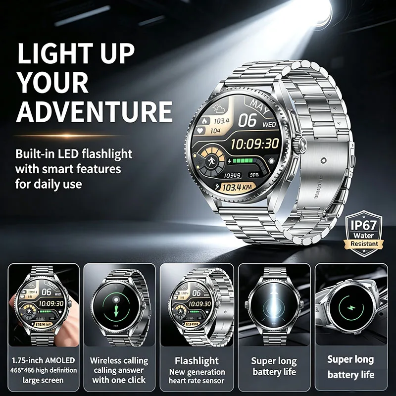 

GEJIAN New 1.75 "AMOLED Fashion Smart Watch for Men with Heart Rate Sleep Call Motion Trajectory Tracking Pedometer Smartwatch