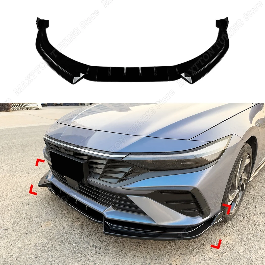For Hyundai Elantra MK7.5 Standard 2023-2026 Gloss Black ABS Front Bumper Lip Spoiler Diffuser Splitter Body Kit Guard Tuning