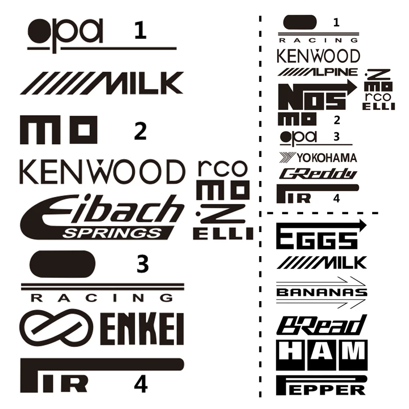 

1 Sheet of 9/8/6pcs Car Body Stickers Set Car Window Bumper Vinyl Decal for Racing Sponsor Automobiles Accessories