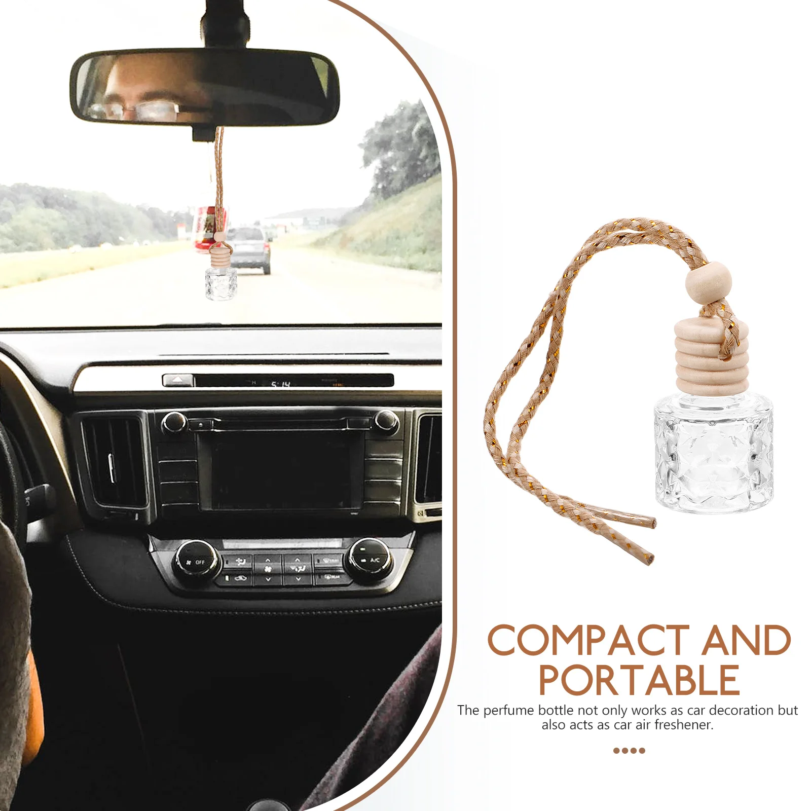 

6 Pcs Car Hanging Glass Perfume Bottle Air Freshener 8ml Empty Aromatherapy Pendant Home Office Vehicle Diffuser Scented