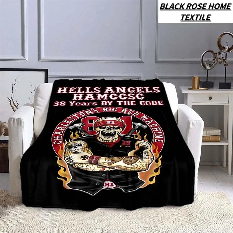 Fashion Art 3D HD Printed Hells Angels Band Blanket Living Room Sofa Plush Sleeping Blanket Bedroom Warm Bed Sheet Birthday Gift