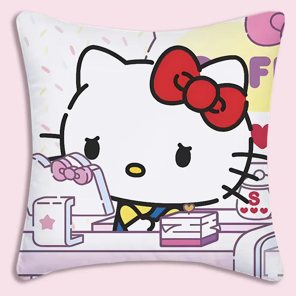 

Cartoon Sanrios Hellokitty Hot Pillow Covers Cartoon Sofa Decorative Home Double-sided Printing Short Plush Cute Cushion Cover