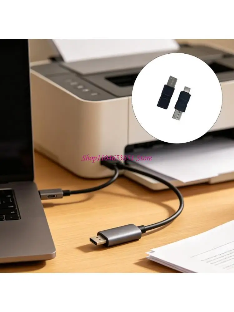USB Type C to USB Type B Link Set for Existing Devices, USB Male and Female End Pair for Printers and Storage Access at Desks