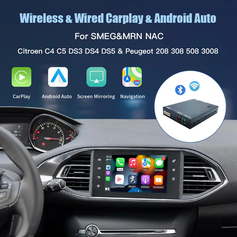 Wireless Apple CarPlay Android Auto Decoder for Peugeot 308 SMEG,408,C5,C6,C4 Sega 4008+ Picasso DS4 DS3 Citroen C4 cactus anno