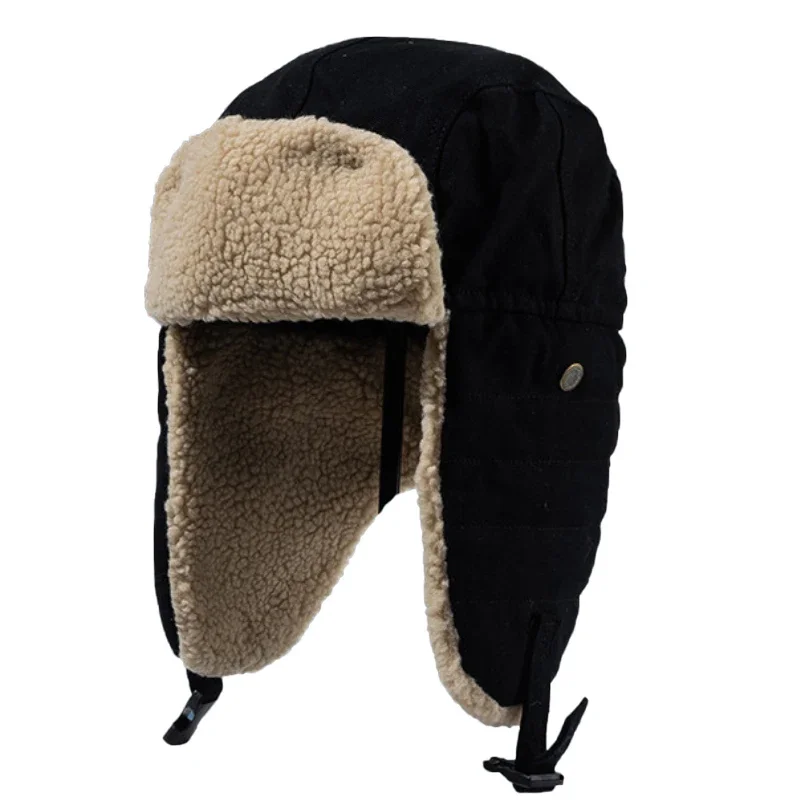 Men Women Winter Hat Thick Warm Berber Fleece Russian Hat Male Female Snow Ski Earflap Trapper Cap Unisex Warm Bomber Hat Men