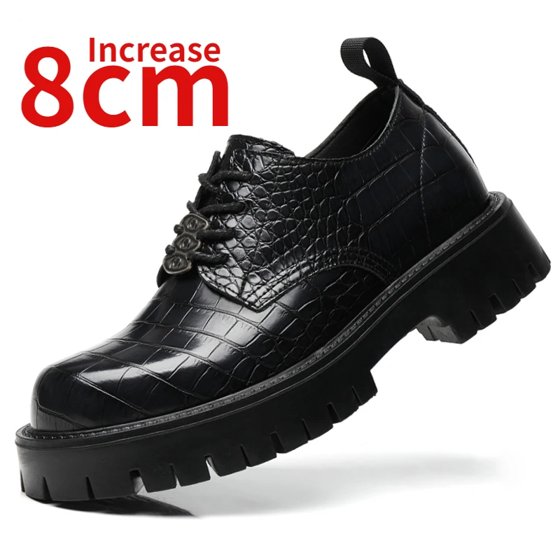 

Height Increasing Shoes for Men 8cm Genuine Leather Business Height Increased Leather Shoes Korean Wedding Groom Derby Shoes Man