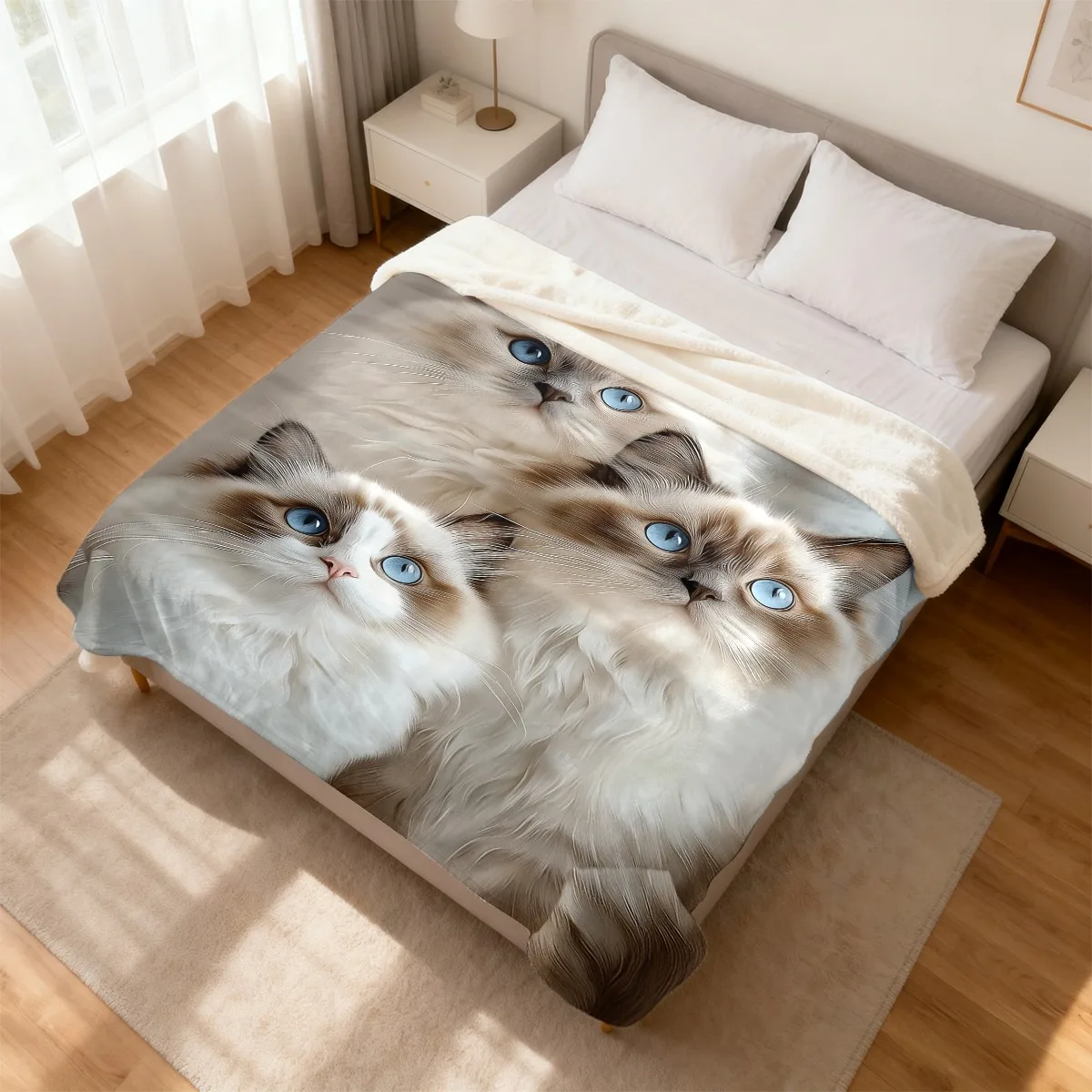 Ragdoll Cat Fleece Blanket Cute Kitten Print Throw Soft Warm All Season Bedding Home Decor Gift for Cat Lovers