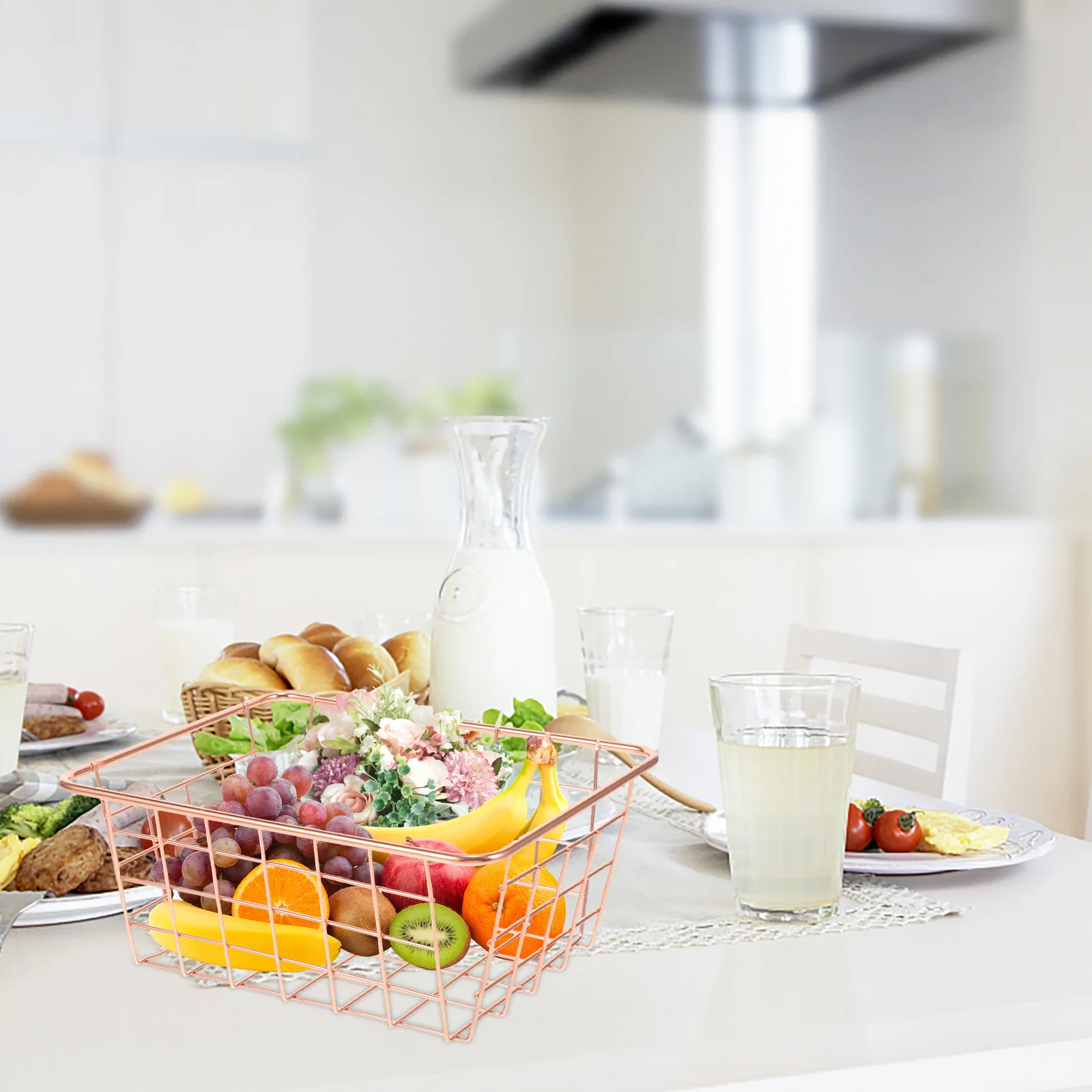 

1Pcs High Quality Iron Organizer Basket Sleek Color Comfortable Texture Home Decoration Snacks Fruits Newspapers Magazines