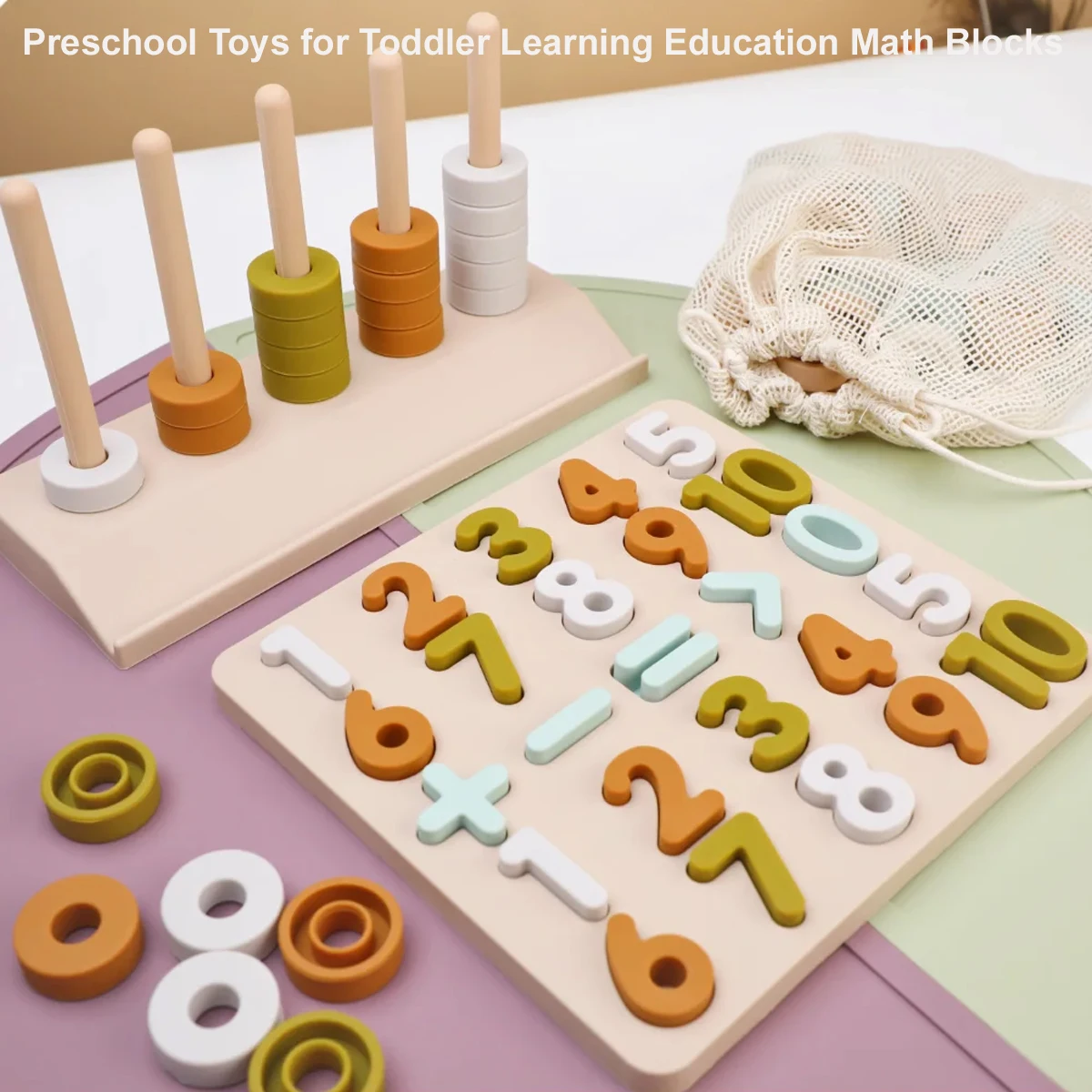 

Silicone Montessori Toys for Kids Toddler Number Puzzles Sorter Counting Shape Stacker Stacking Game Preschool Toys for Boy Girl