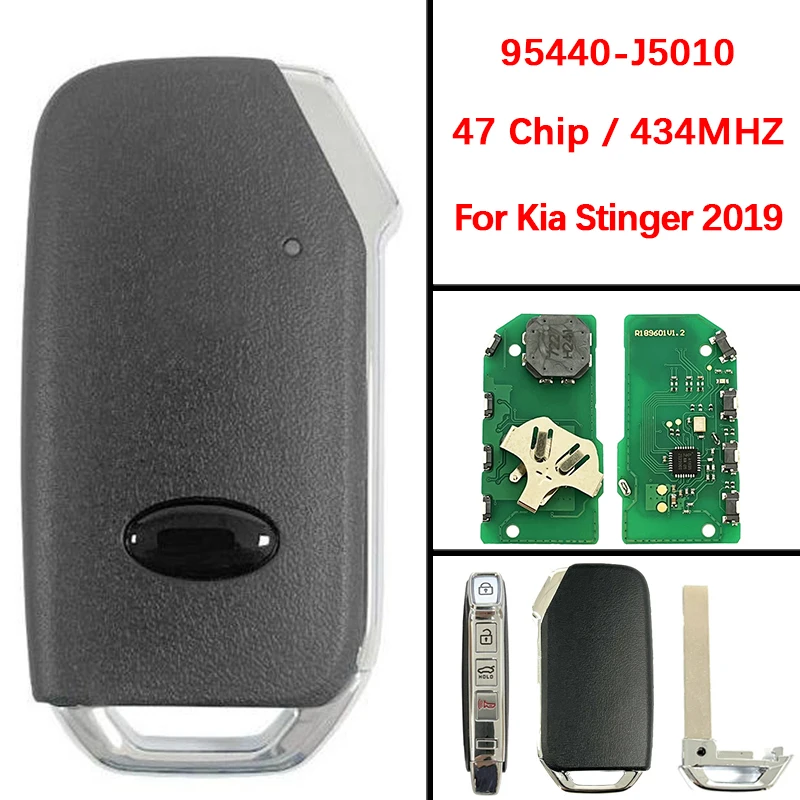

CN051112 Смарт-брелок послепродажного обслуживания, дистанционный брелок без ключа, 4 кнопки, 47 чипов, 433 МГц, FCC 95440-J5010 для KIA Stinger 2019-2020