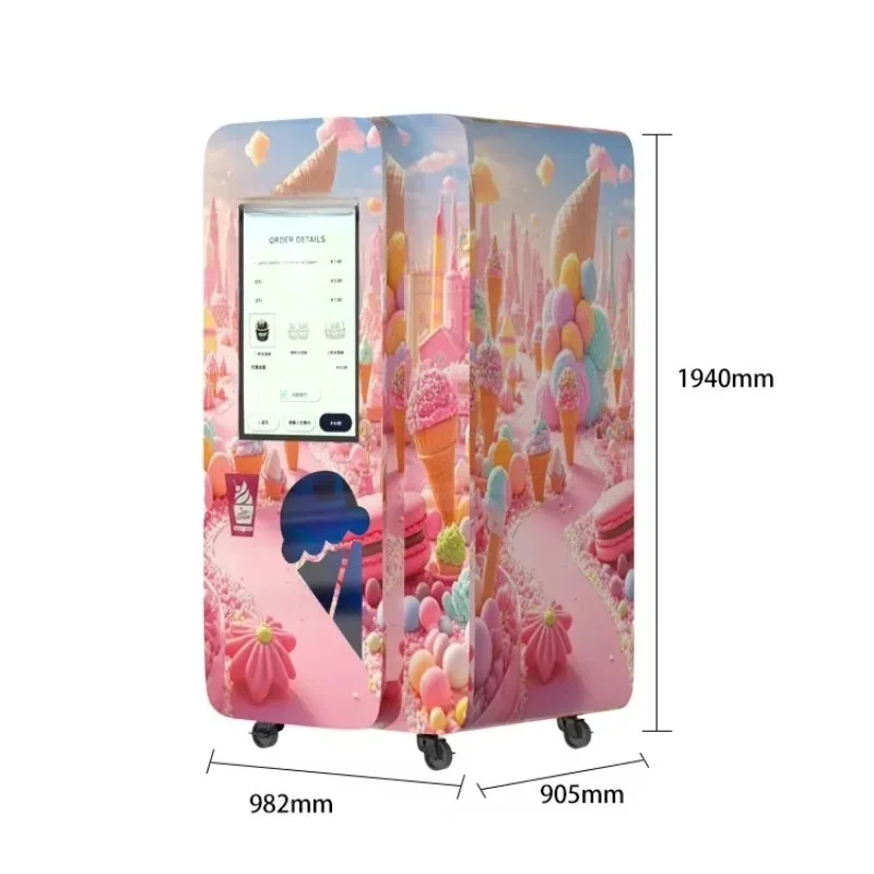 Customize Automatic Ice Cream Vending Machine 8L Soft Serve Maker with Topping and Syrup Dispenser for Commercial Use