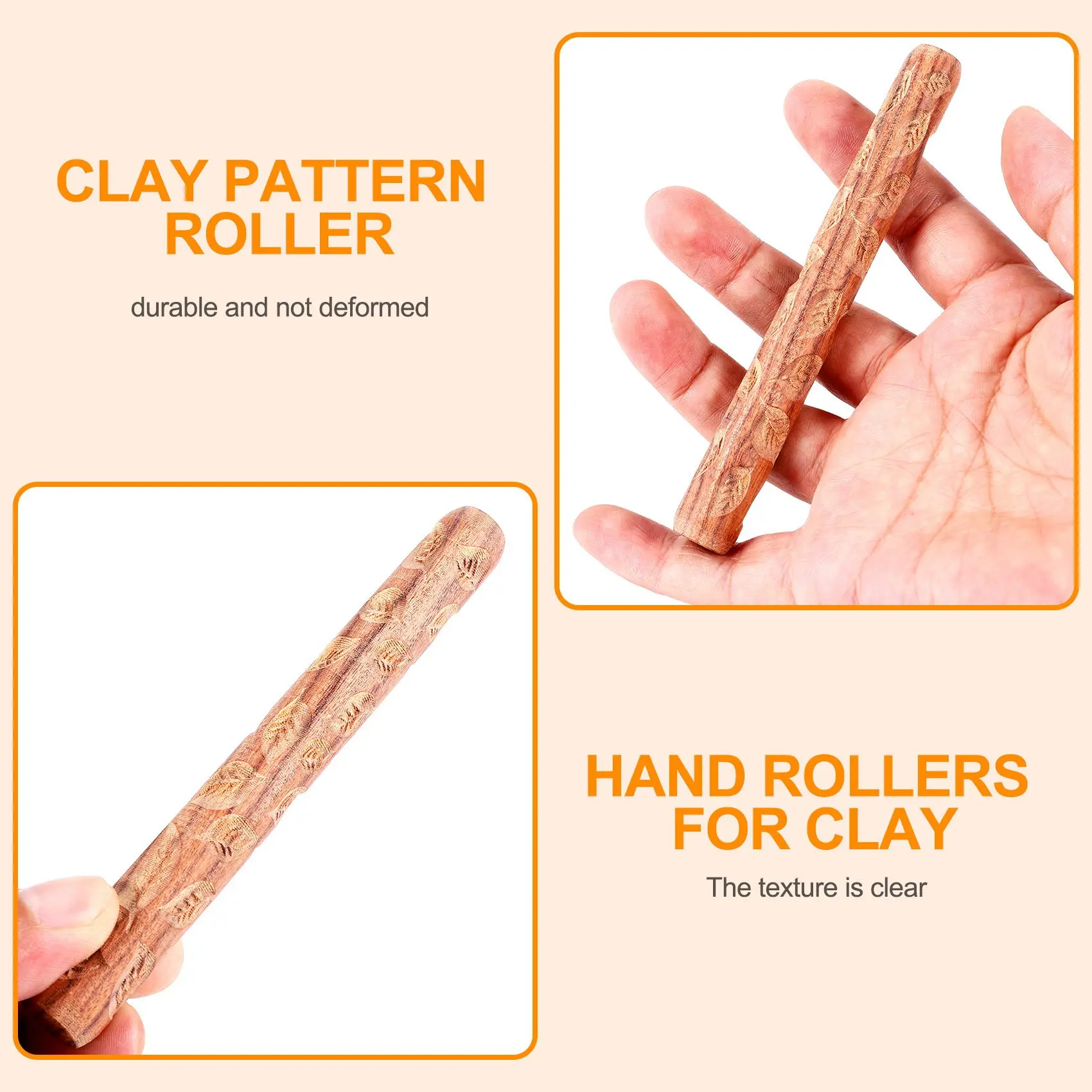 

G6-5PCS Керамические инструменты Деревянные ручные ролики для глиняного штампа Ролик с глиняным узором