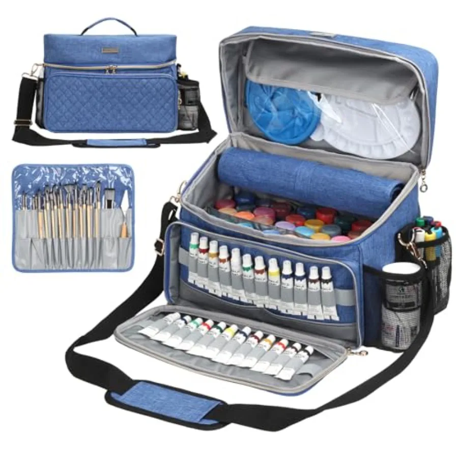 

Art Supplies Organizer Storage Bag with Detachable Paint Brush Holder and Partition - Carrying Case for Home/Travel/Outdoor Fit