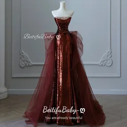 BeitifuBaby Women's Evening Dresses Princess Style Off The Shoulder Lace Sleeveless Mermaid Skirts Retro Banquet Gown Vestidos