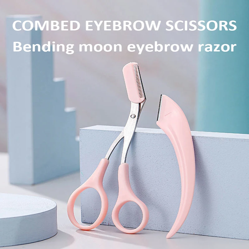 Safe crescent shaped eyebrow trimmer macro manual hair removal and scraping  specialized eyebrow scraper blade with comb