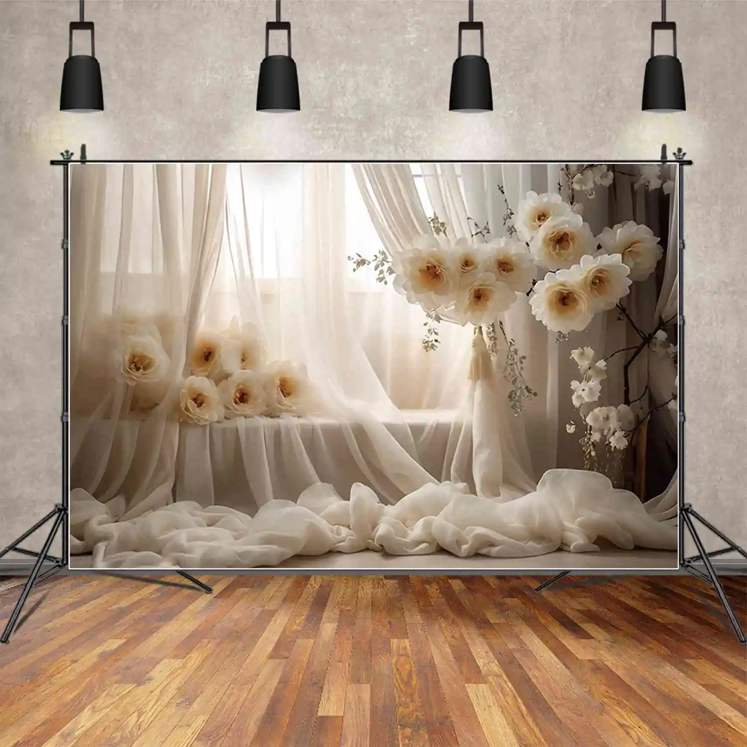 MOON.QG Flower Curtain Bohemian Style Backdrops Birthday Portrait Wedding Backgrounds Party Decoration Photozone Props