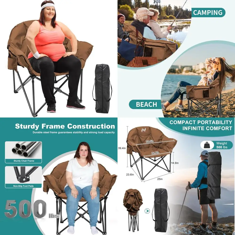 

Portable Outdoor Heated Folding Chair, Oversized Padded Seat, Heavy Duty Support Up to 500 lbs, Ideal for Camping and Outdoor Ac