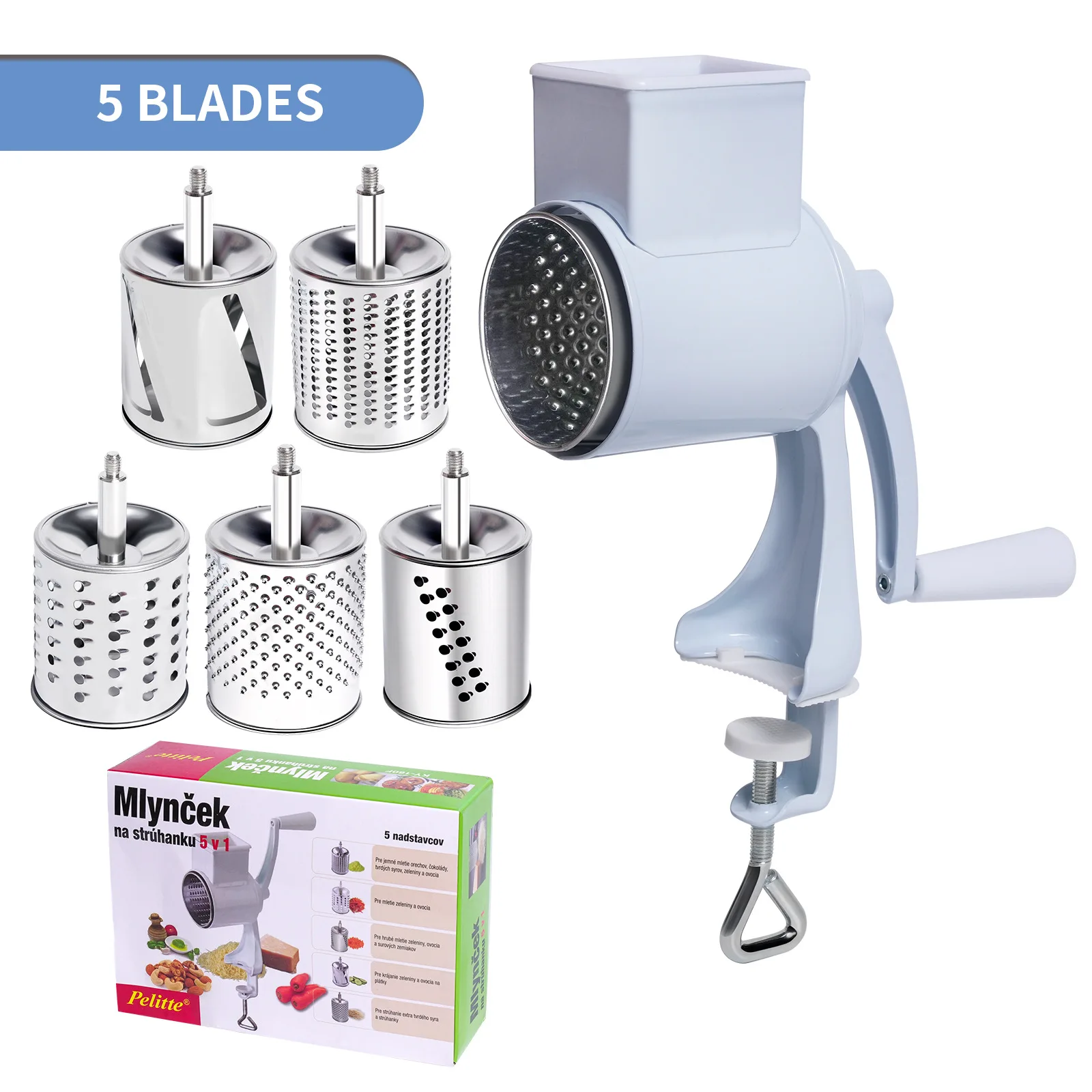 Heavy Multi Use Manual Rotate Cheese Slicer Steel Vegetable Shredder Salad Maker 5 Blades