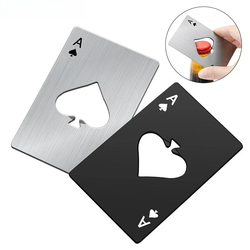 1Pcs Beer Bottle Picker Opener Poker Creative Pocket Metal Multifunction Credit Card Bottle Opener Black Peach A Stainless Steel